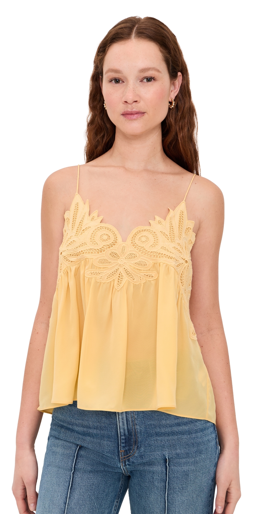 Rosie Lace Applique Silk Tank Top Dandelion