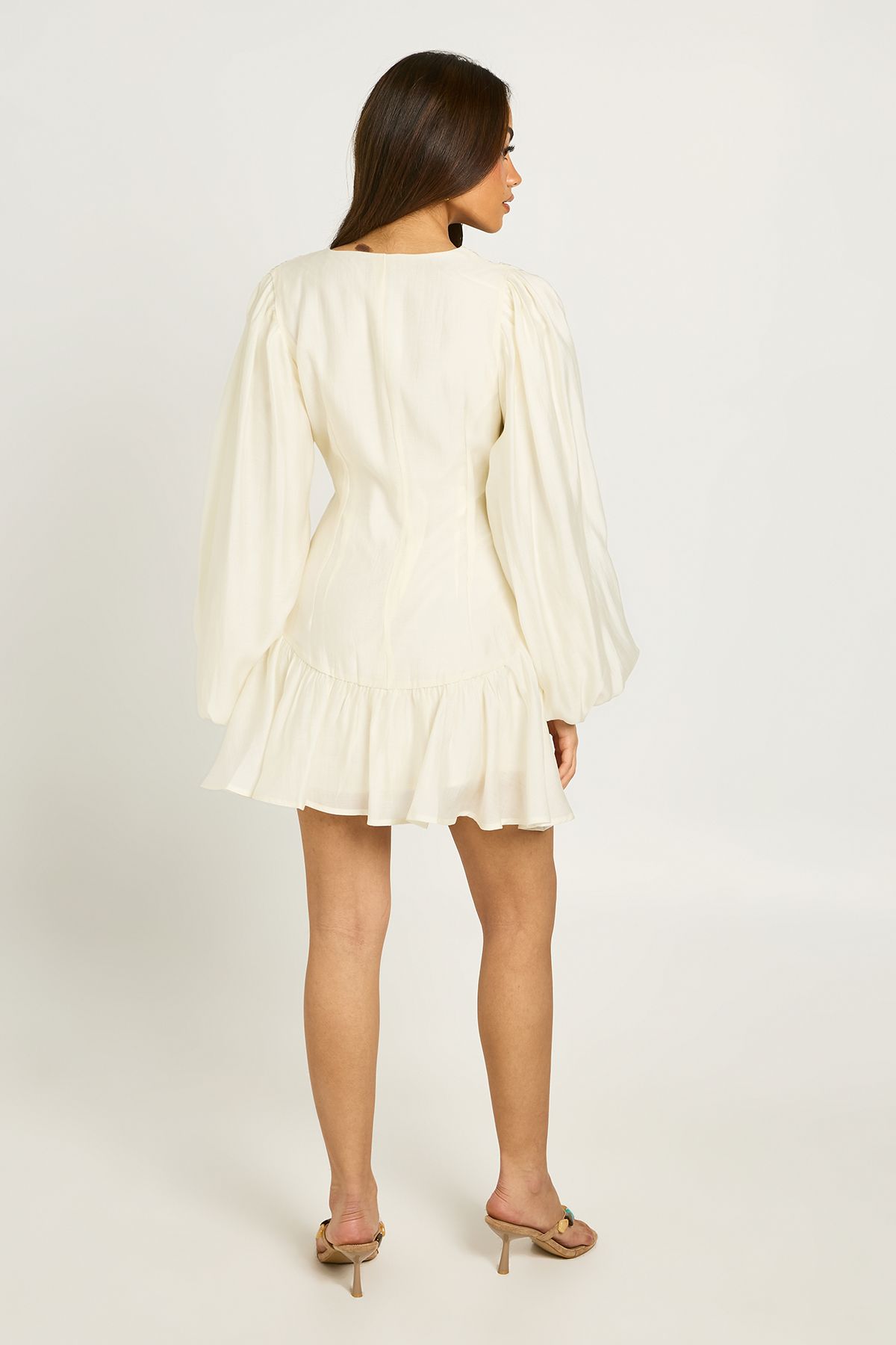 Boohoo Womens Textured Volume Sleeve Drop Hem Mini Dress - White