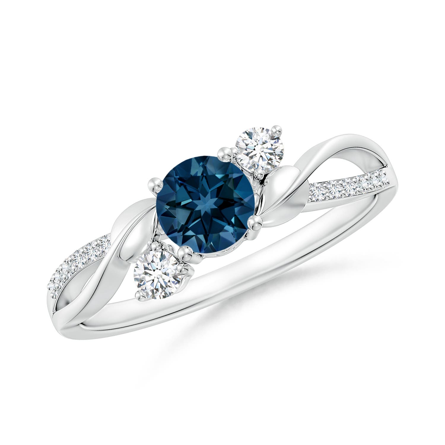Angara 0.6 Carat London Blue Topaz and Diamond Twisted Vine Ring in Platinum
