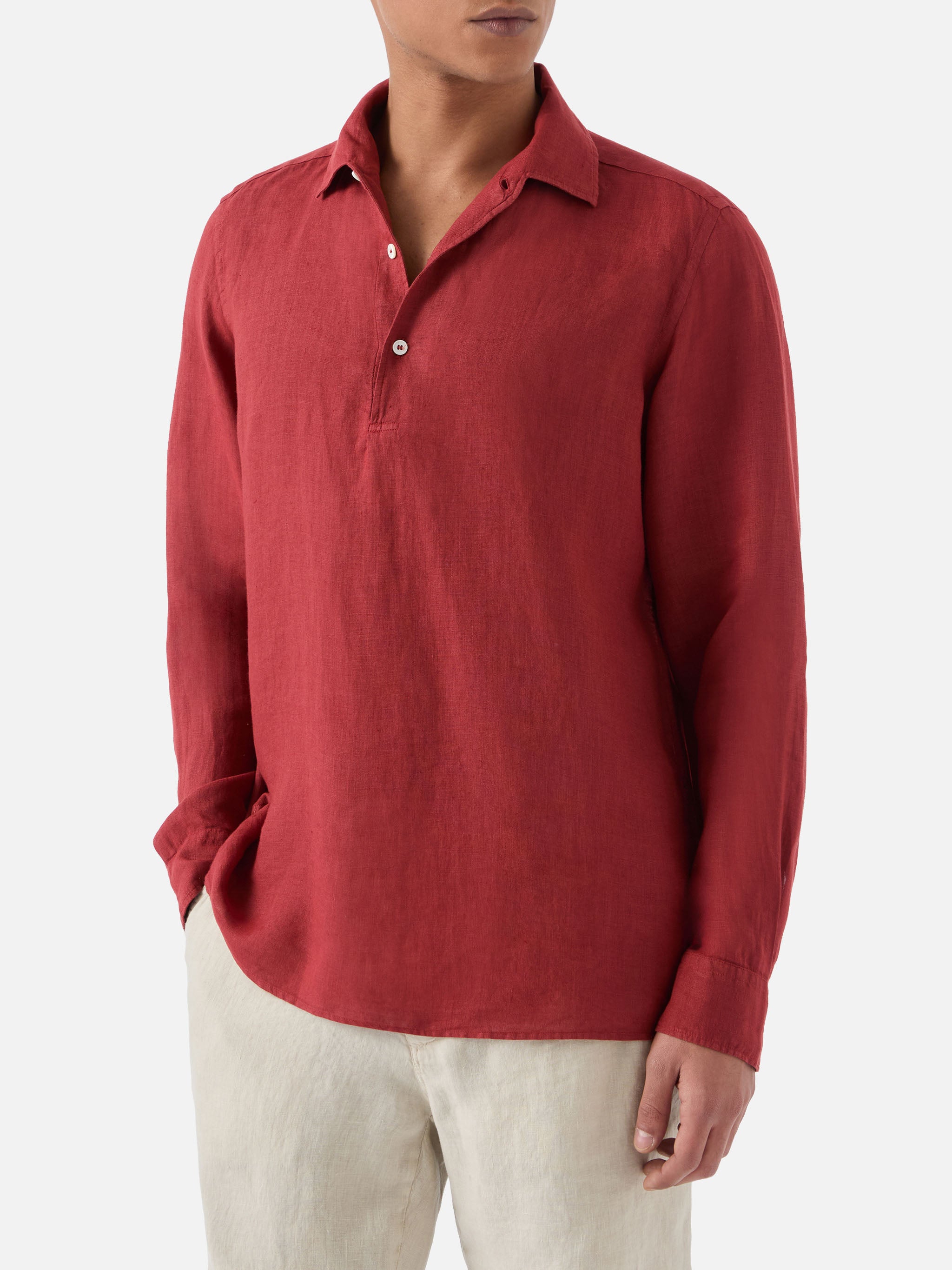Long-Sleeve Raphael Linen Polo Red Shirt - Men