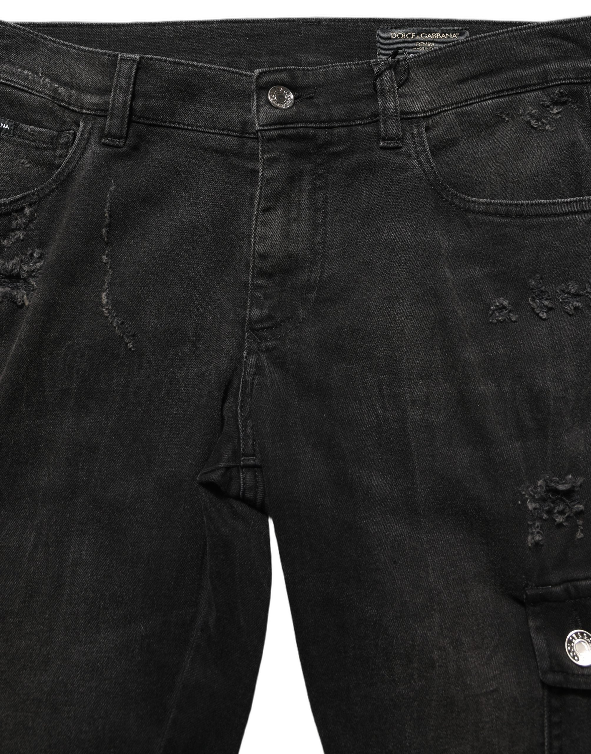 Distressed Cotton Jeans — Black
