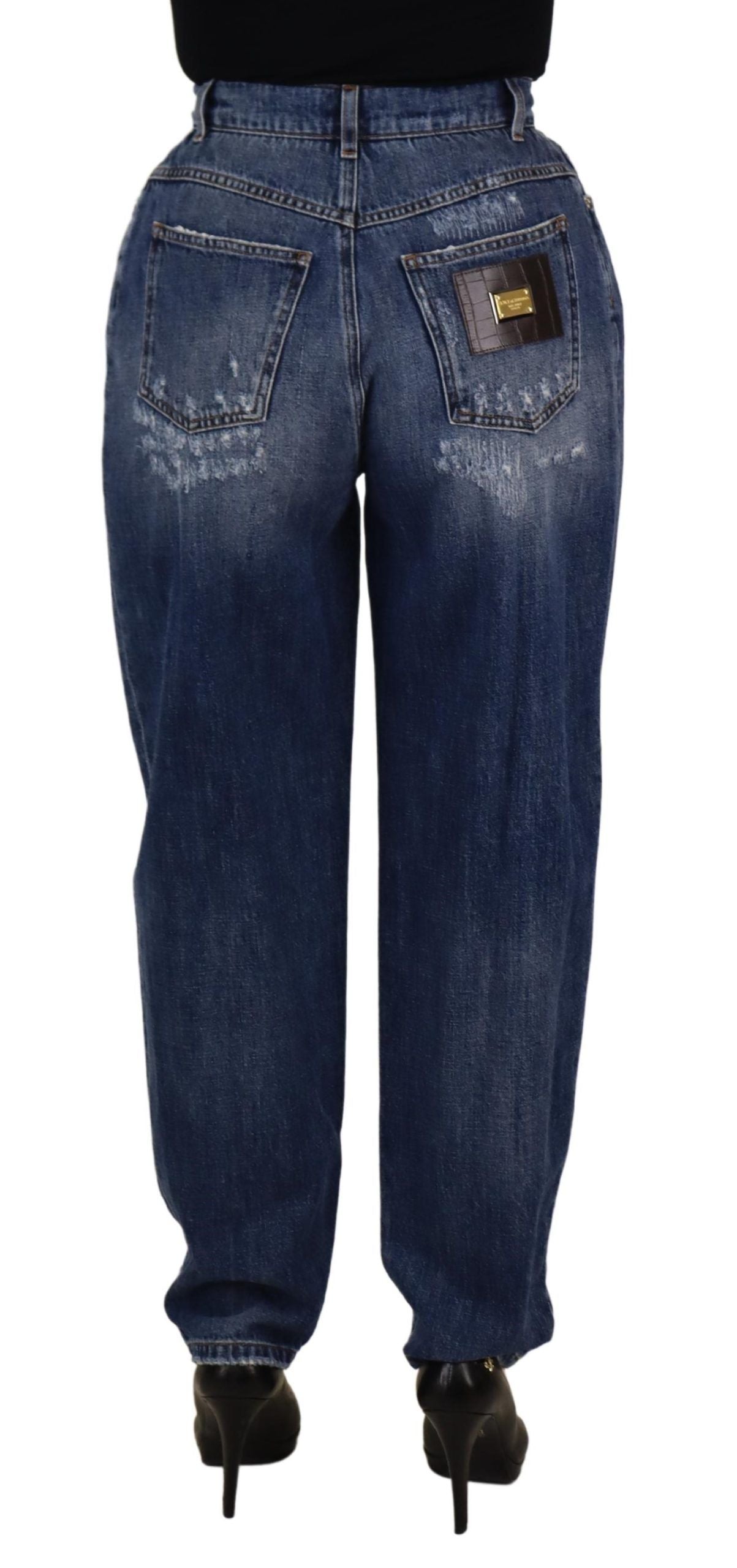 High-Waist Distressed Denim Jeans — Blue