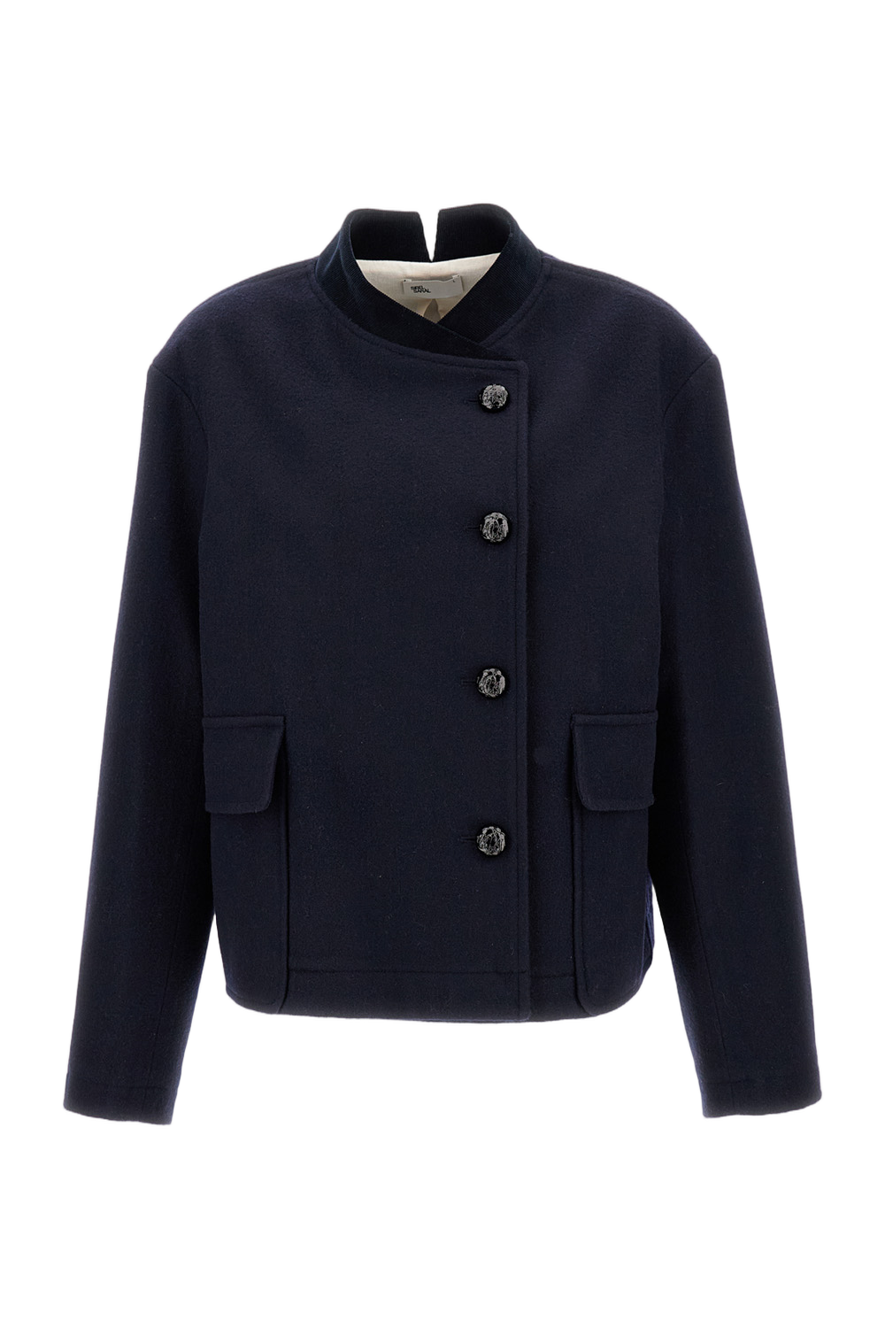 Classic Blue Jacket With Front Zipper Closure