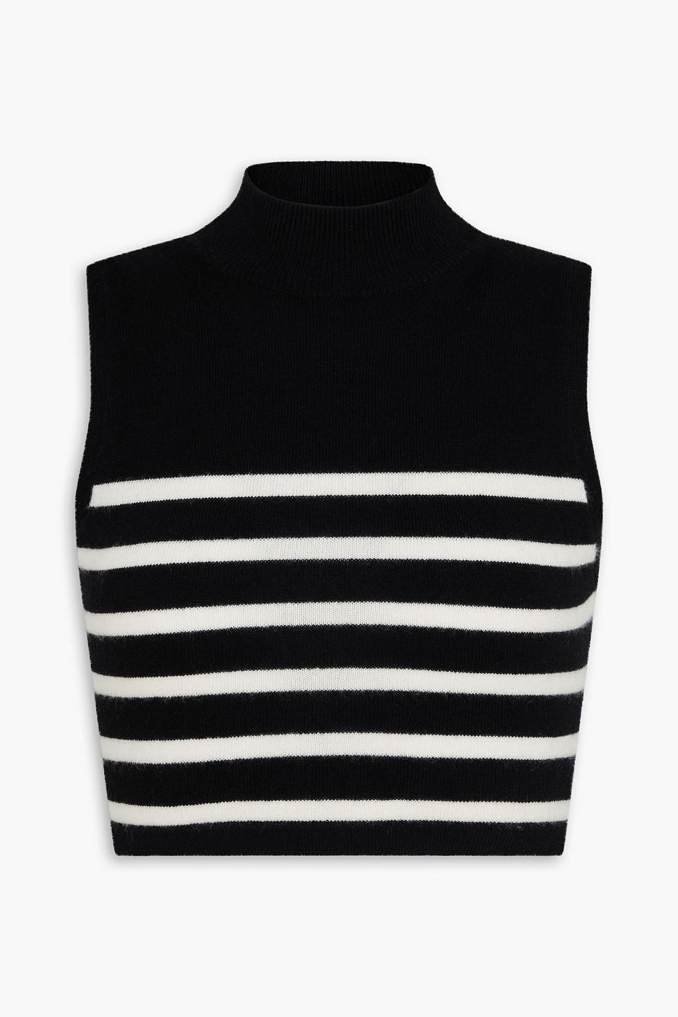 Cropped striped cashmere turtleneck top - Black - XS