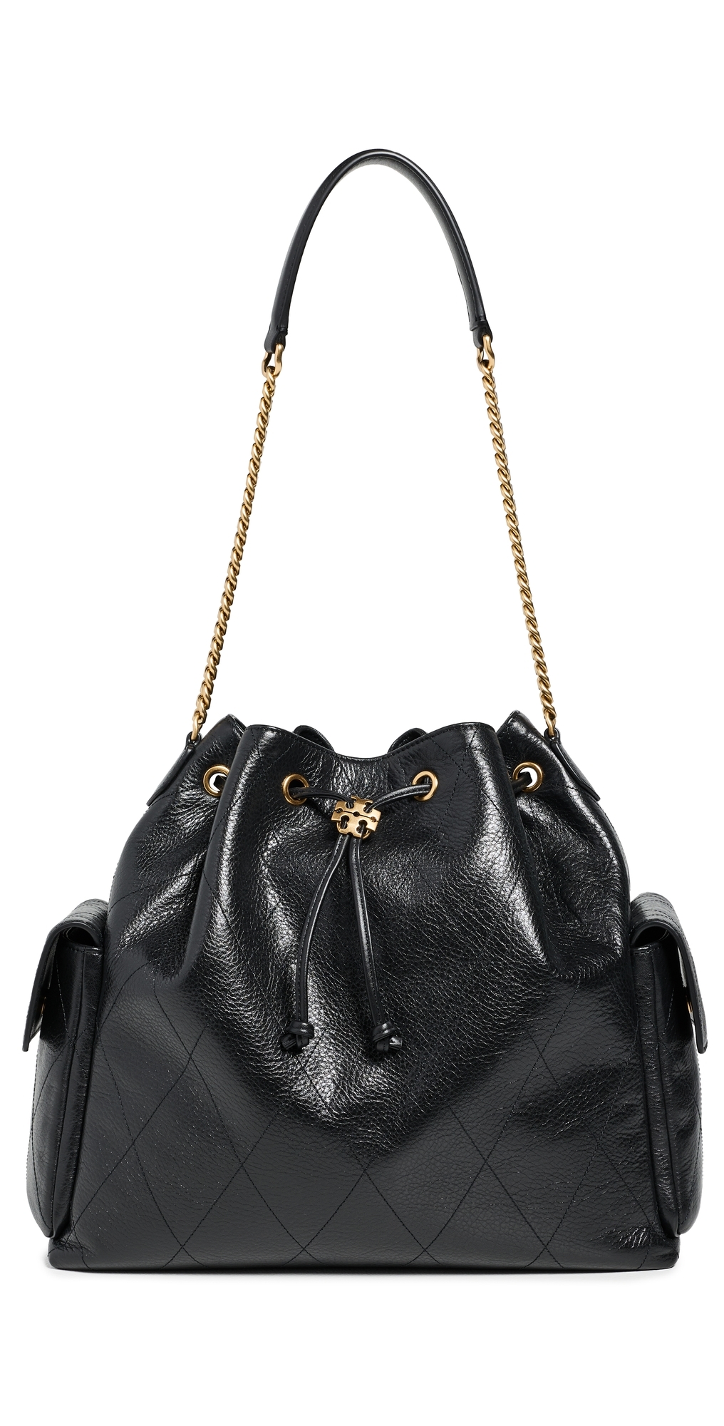 Kira Diamond Quilt Large Drawstring Shoulder Bag Black One Size