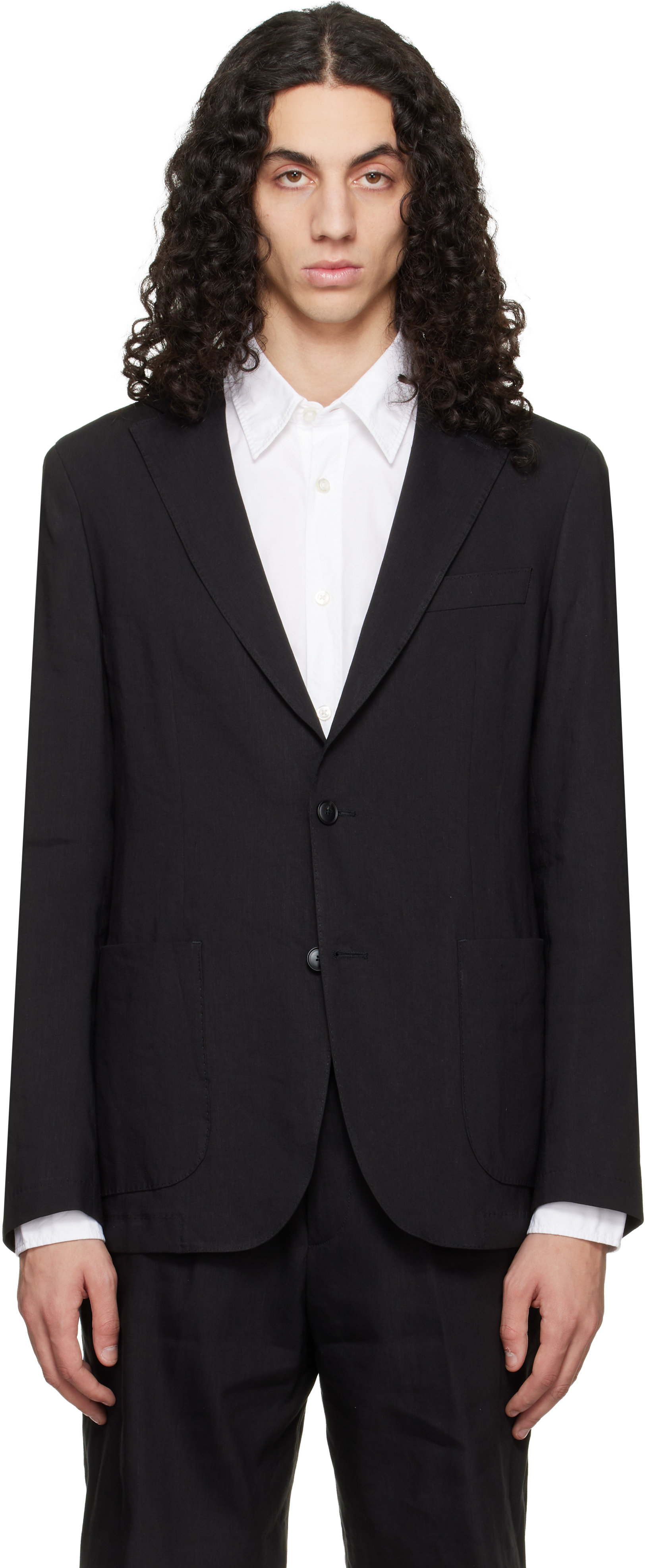 Black Slim-Fit Washable Tech Linen Blazer