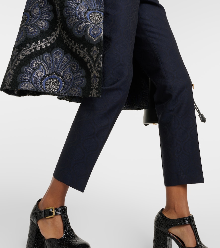 Printed cotton-blend jacquard slim pants