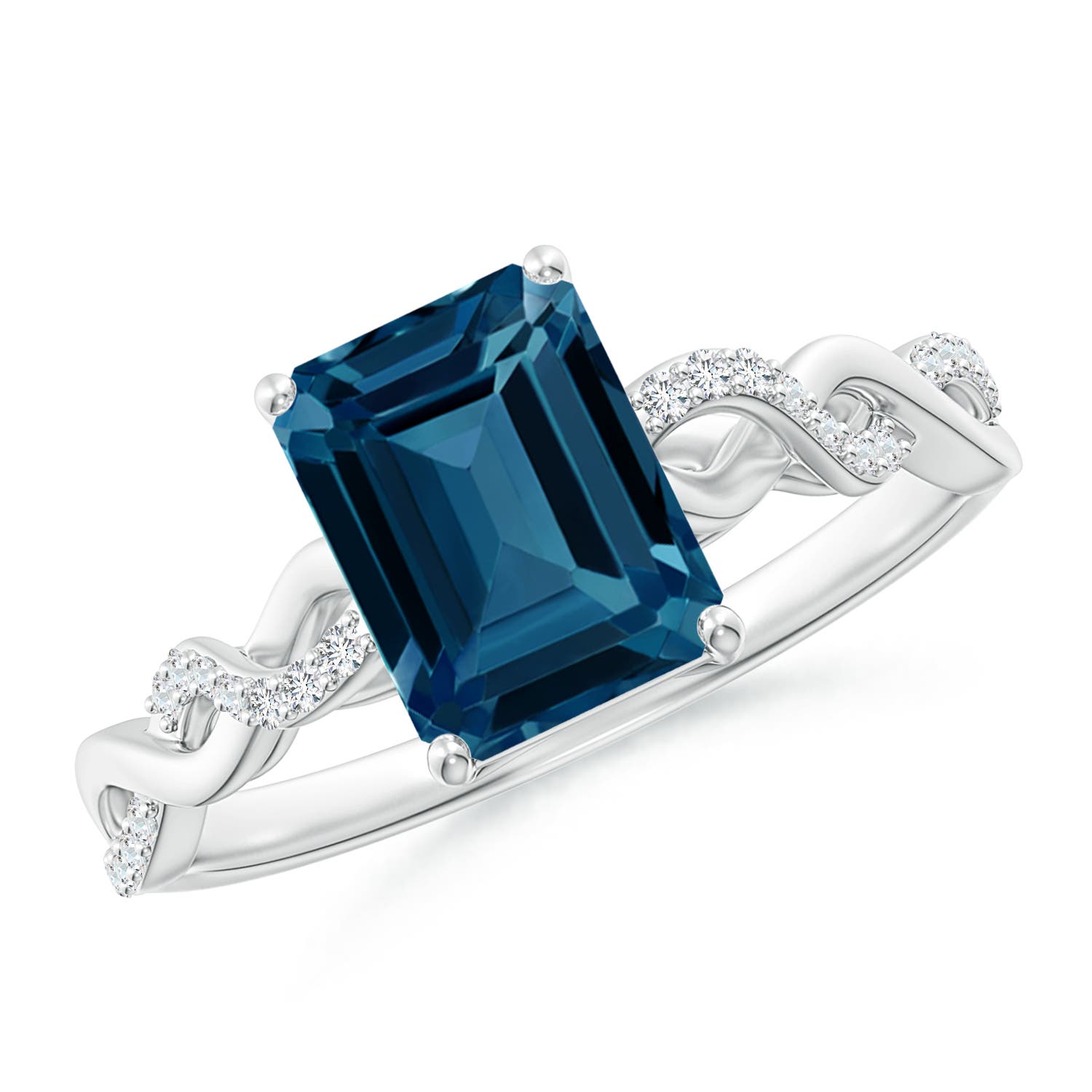Angara 1.95 Carats Emerald-Cut Solitaire London Blue Topaz Infinity Twist Ring in Platinum