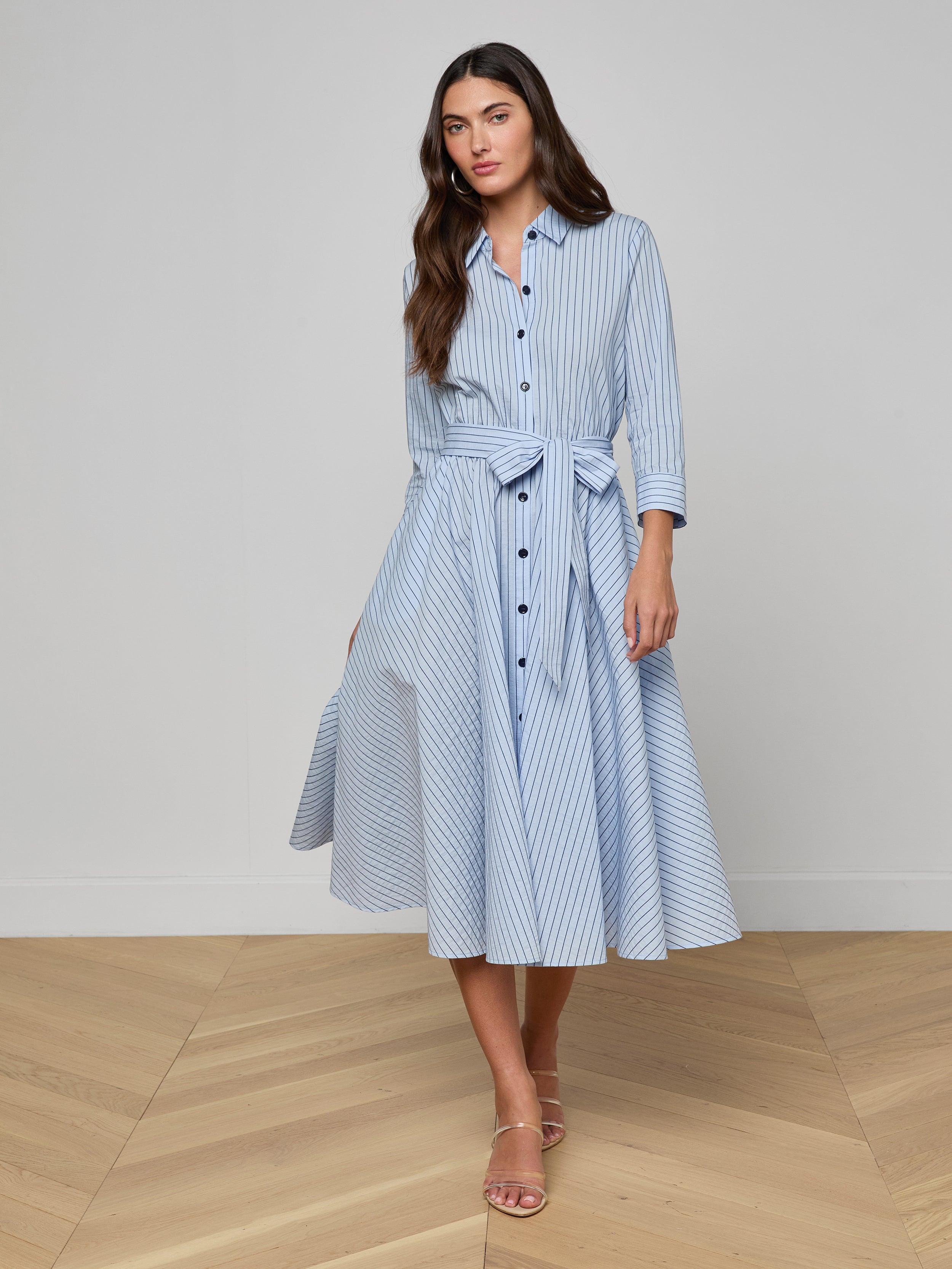 Ralphie Midi Dress In Light Blue/dark Blue Stripe