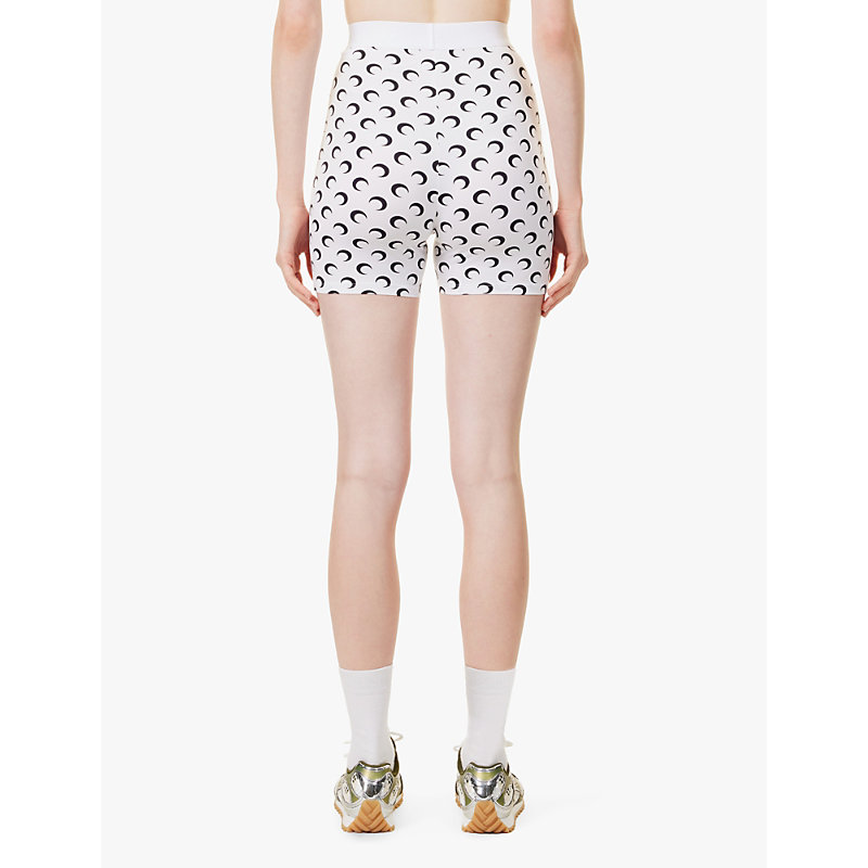 Womens WH00 Optical White Moon-print High-rise Recycled Stretch-jersey Shorts