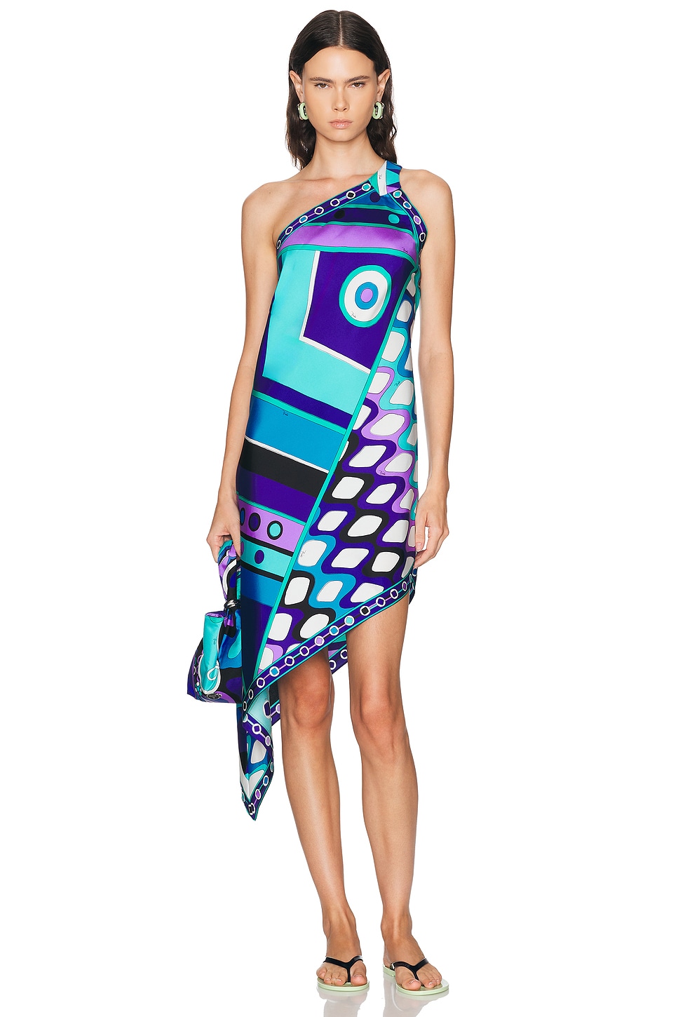 Pucci Silk Twill Asymmetric Dress in Turquoise Blue - Multi. L also in