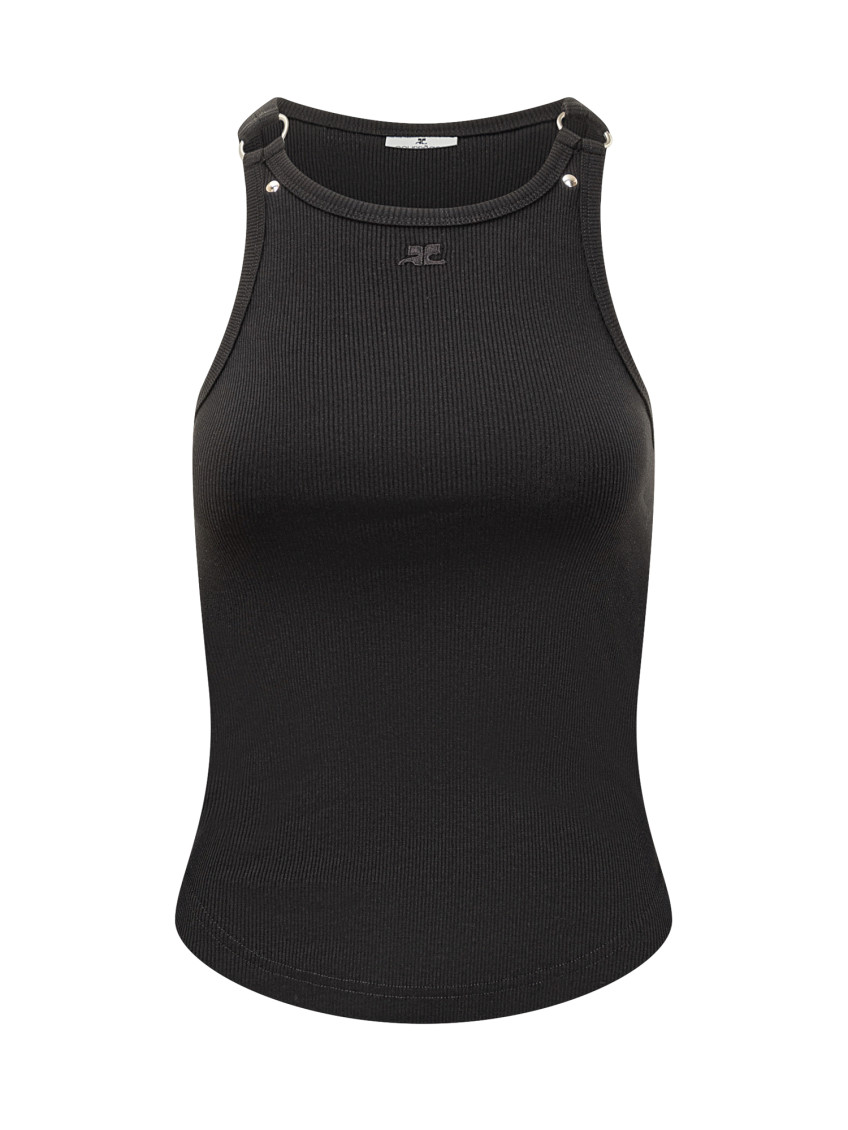 Black Ribbed Round Neck Top