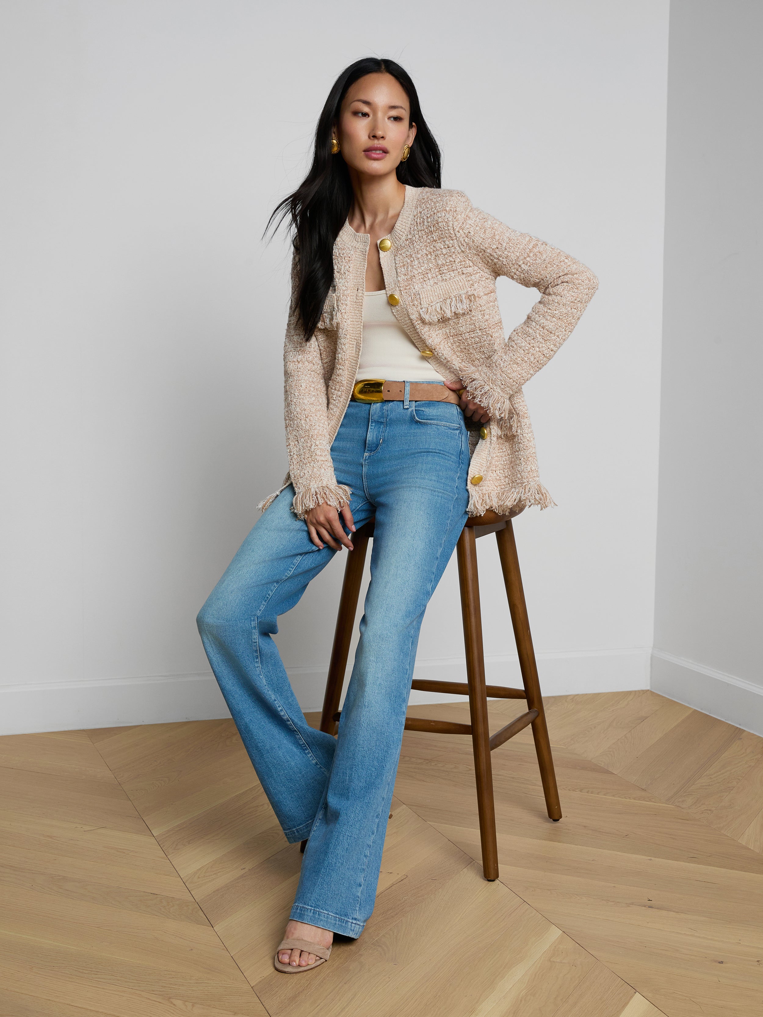 Kastoria Fringe Cardigan In Natural Multi Boucle