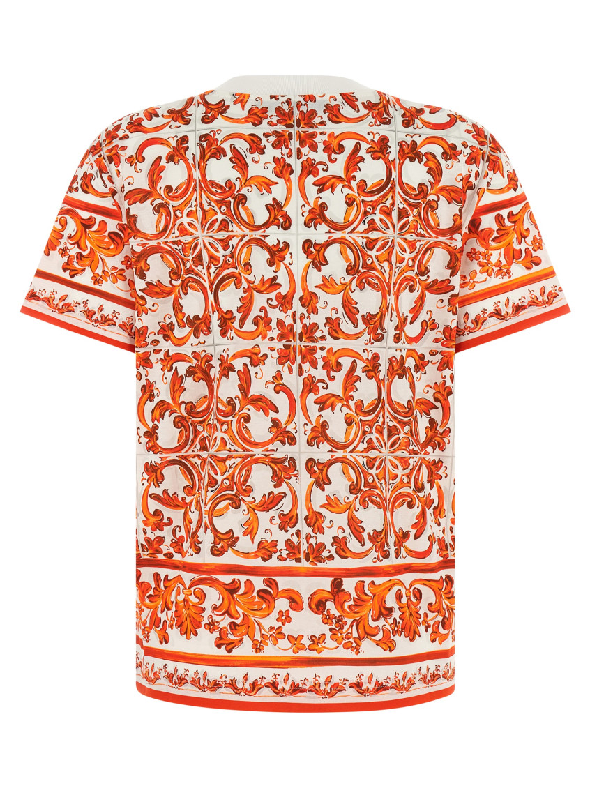 Orange Printed Crew Neck T-Shirt