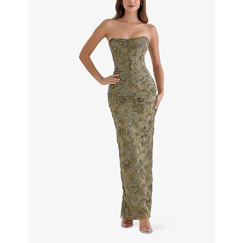 Womens Serelise Hand-Beaded Strapless Woven Maxi Dress
