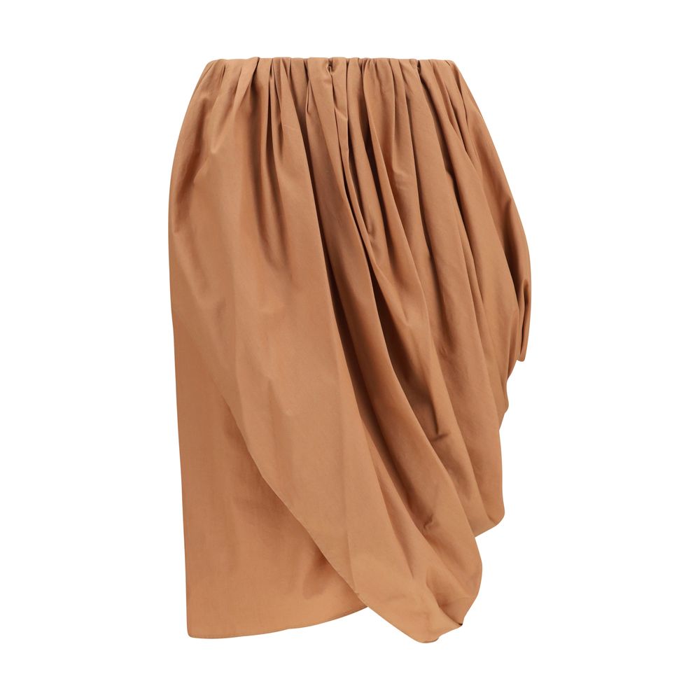Draped Cotton Poplin Wrap Skirt — Beige