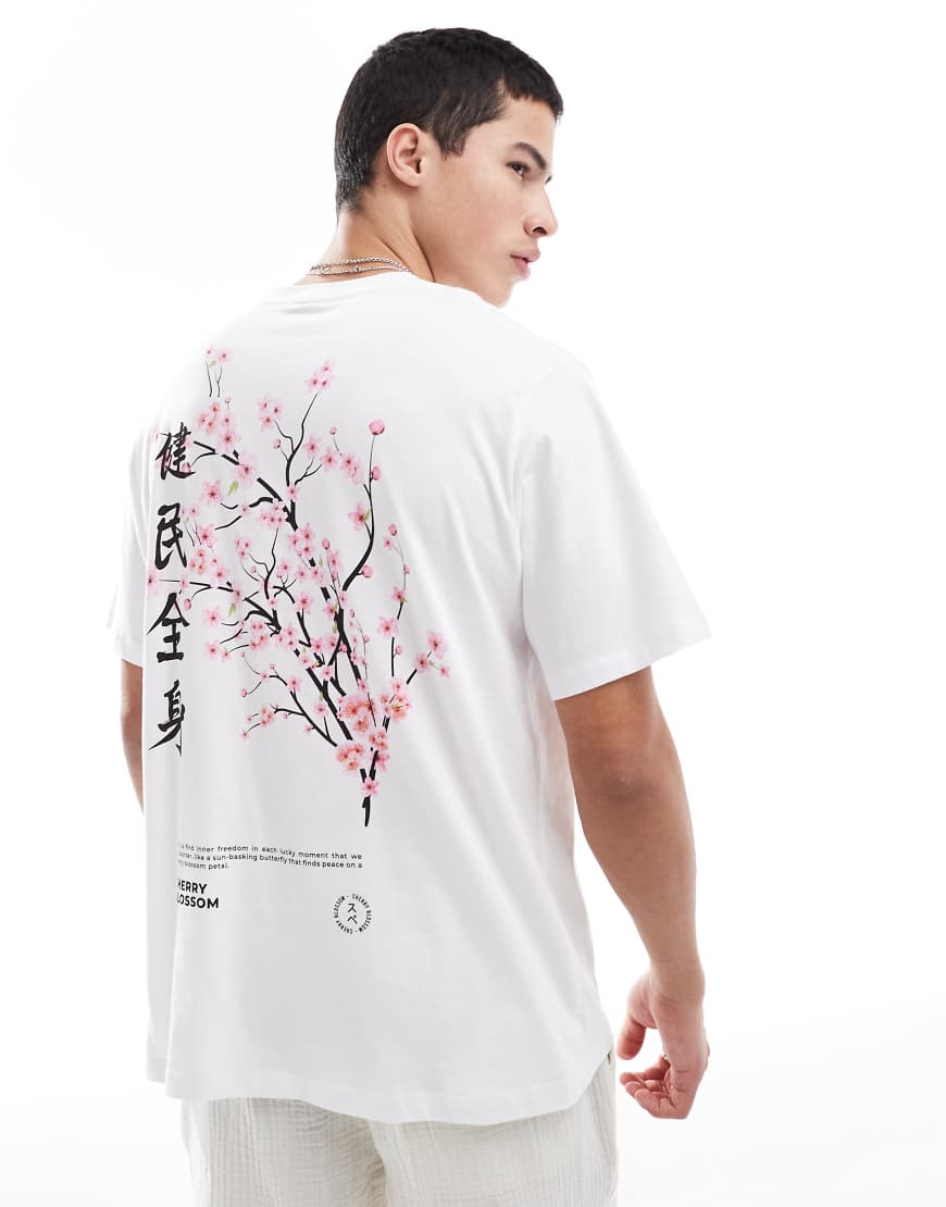 Jack & Jones oversized t-shirt with japanese blossom print in white