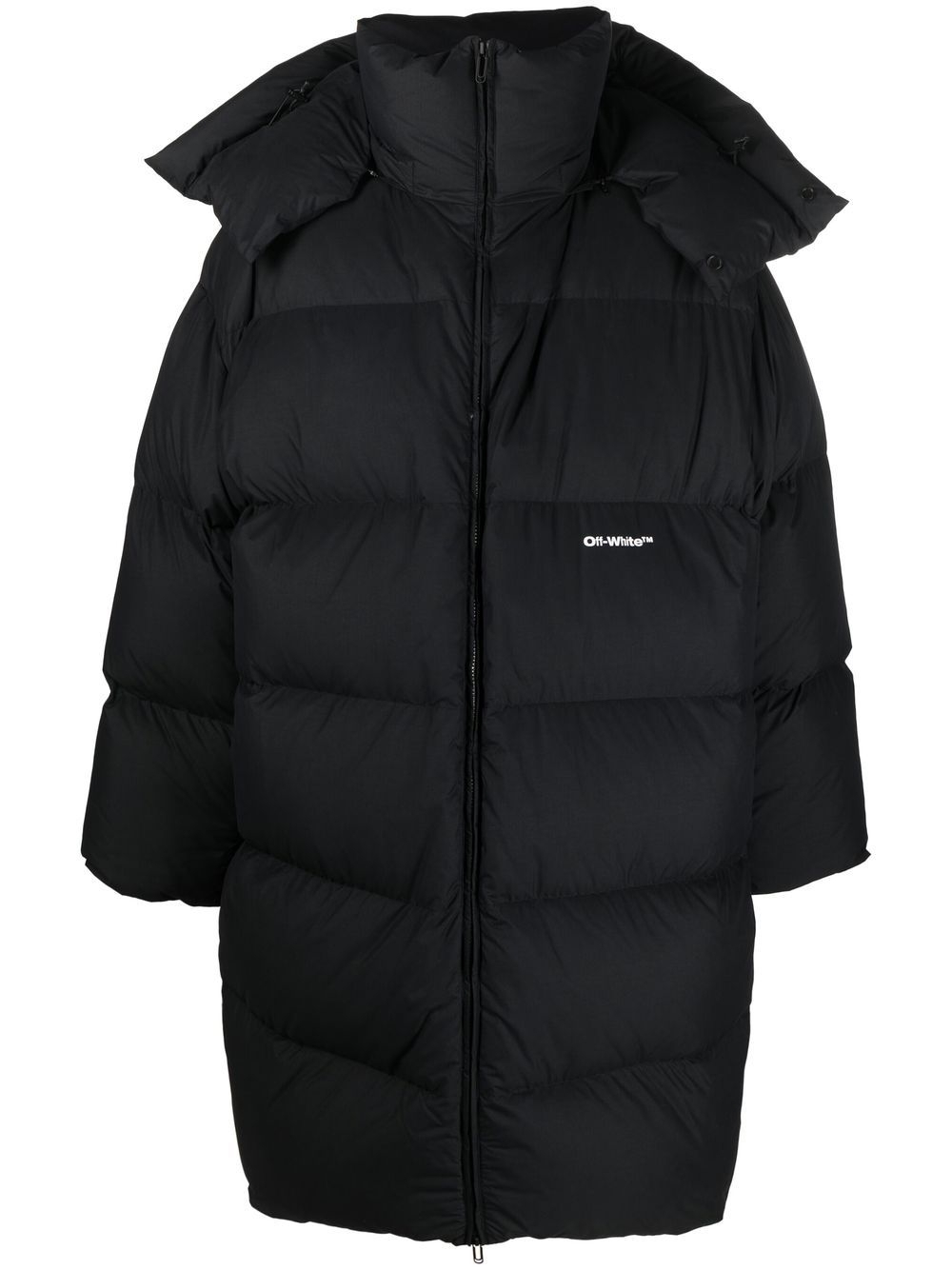 Logo-print puffer coat - BLACK WHITE