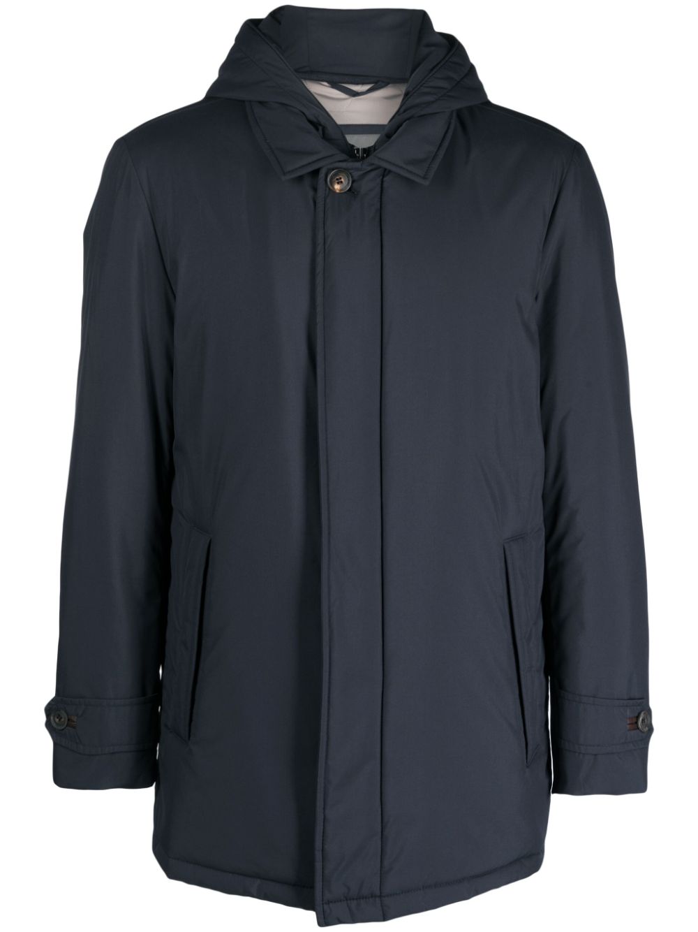 Spread-collar padded hooded jacket - Blue