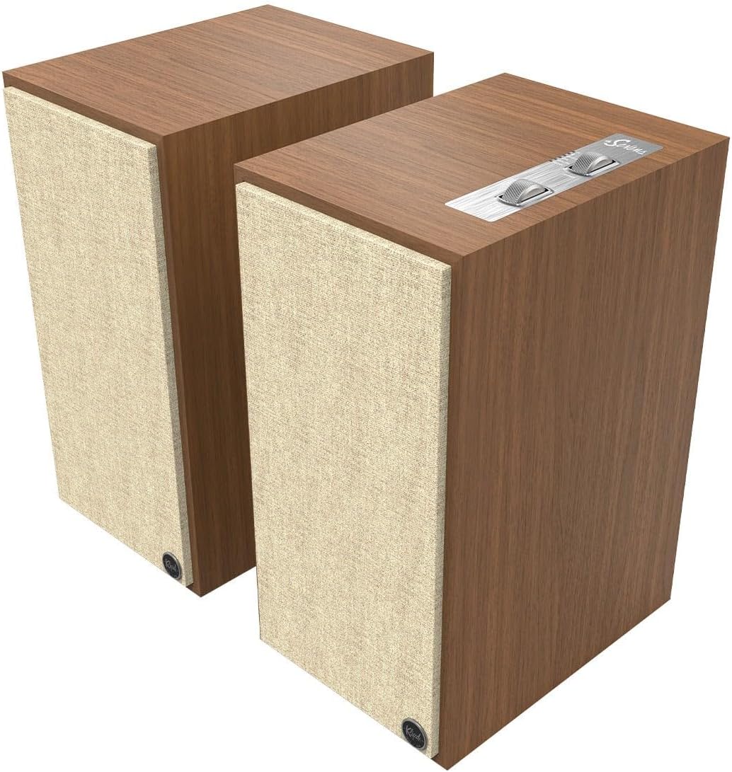 The Sevens Heritage Inspired Powered Speakers (Walnut) and R-80SWi 8" Wireless Subwoofer (Black) - Powerful 2.1 Audio System (Bundle)