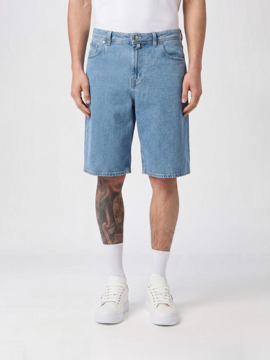 5-Pocket Cotton Denim Shorts with Embroidered Rear Logo