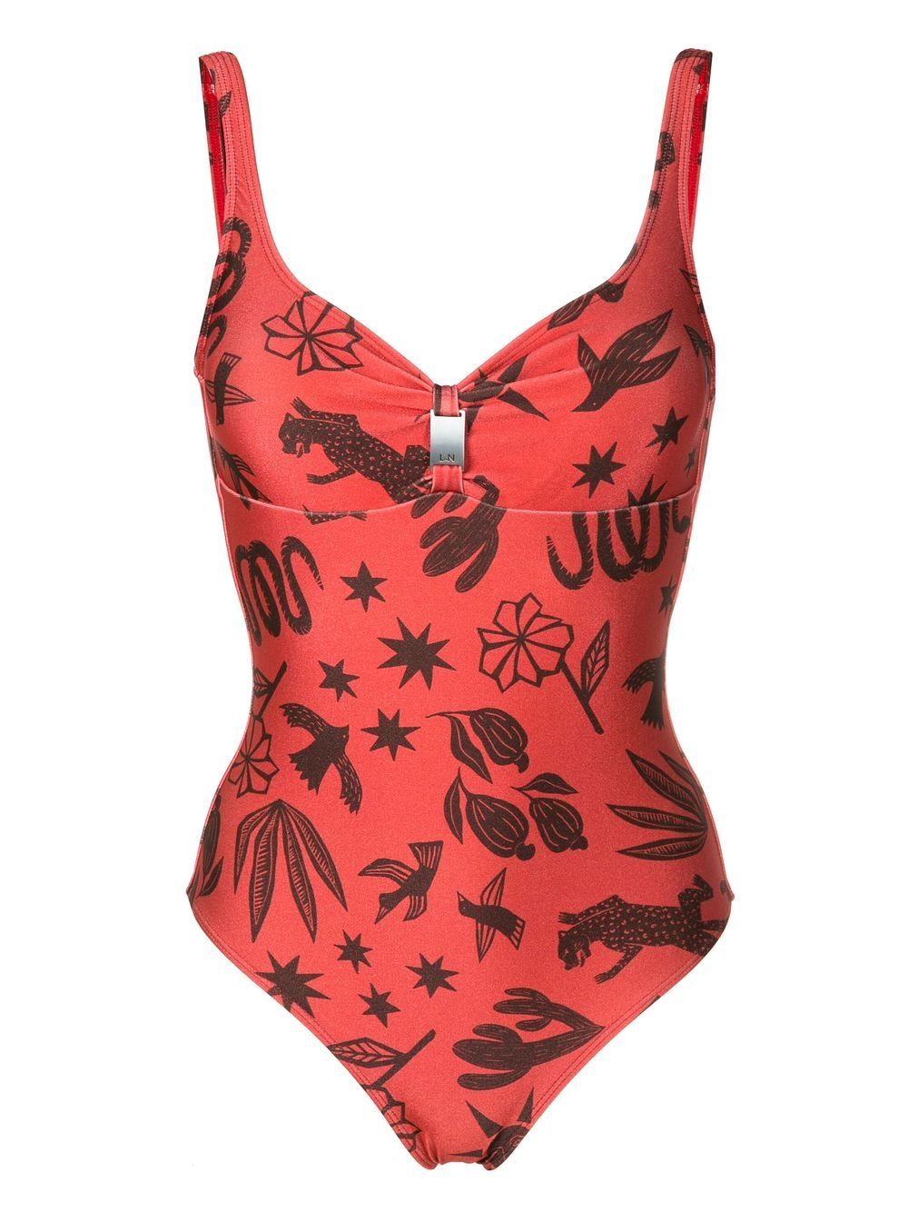 Roberta logo-plaque swimsuit - Brown