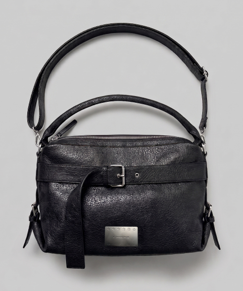 Belted Leather Boston Bag Black