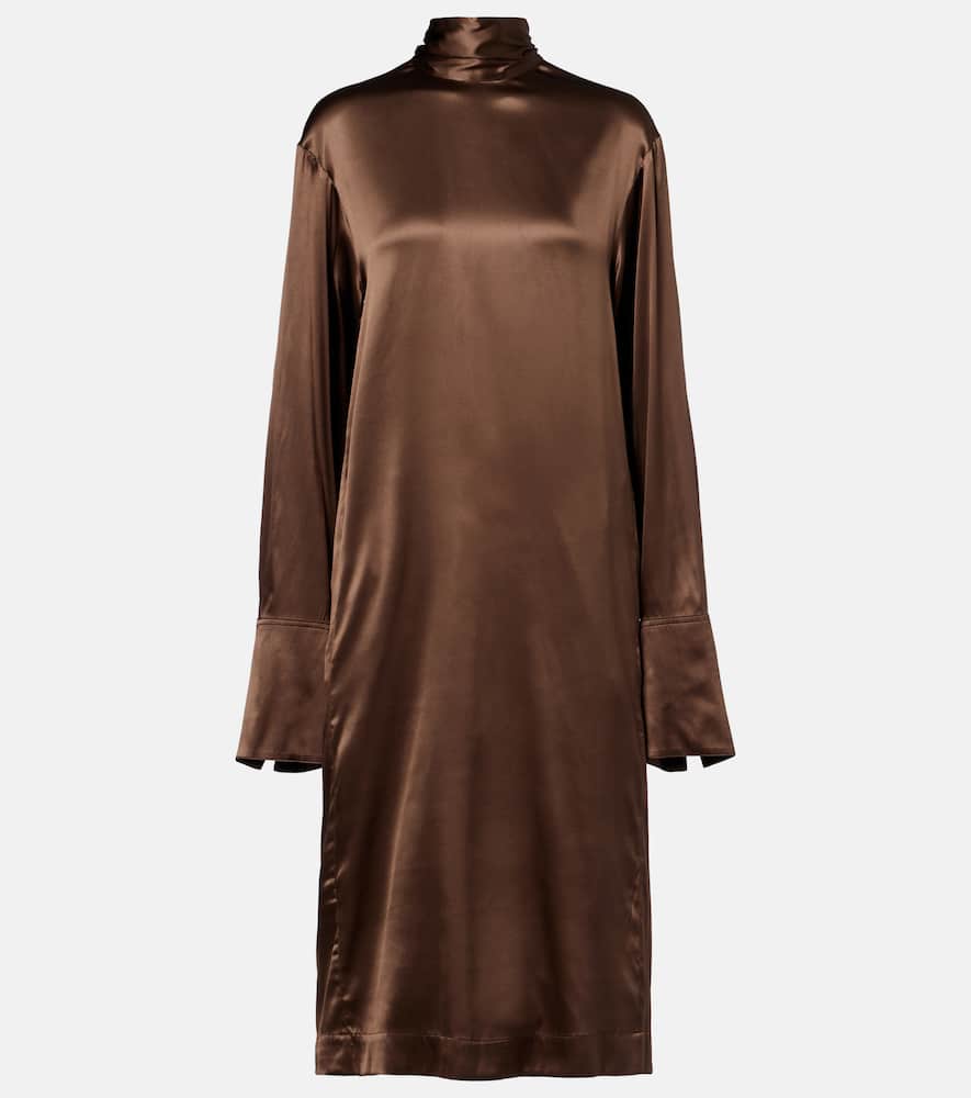 Turtleneck silk-blend satin midi dress