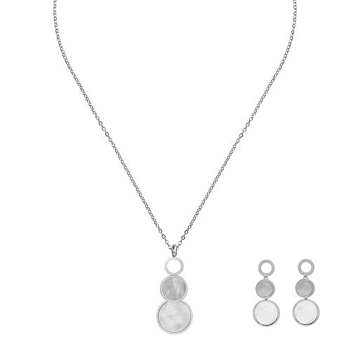 Marble Stacked Circles Pendant-Necklace and Earring Set