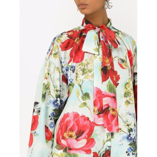 Floral-print silk shirt - Blue