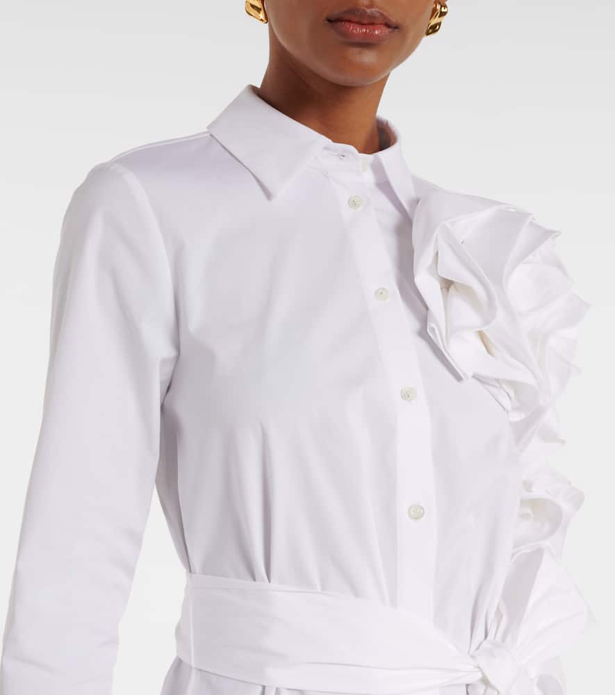 Floral-appliqué poplin shirtdress