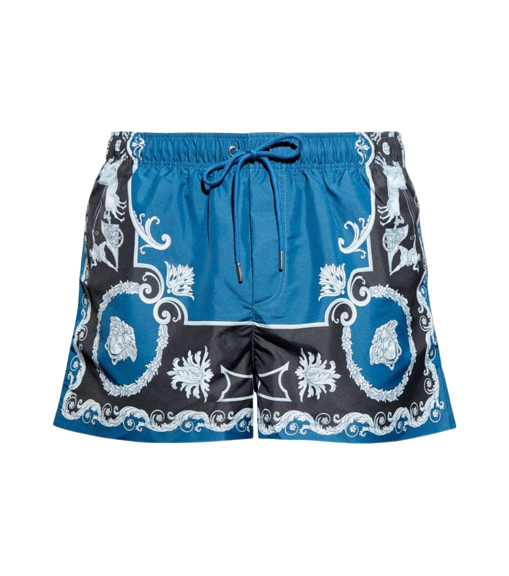 Blue Swimsuit With All-Over Geometric Print In Tech Fabric Man