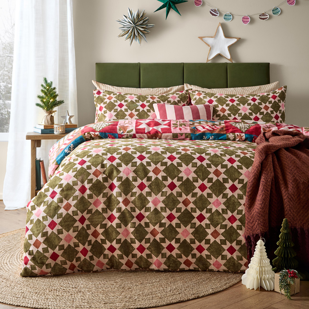 Furn. Fika Reversible Festive Duvet Cover Set, Multi - Multicolour Polycotton - King