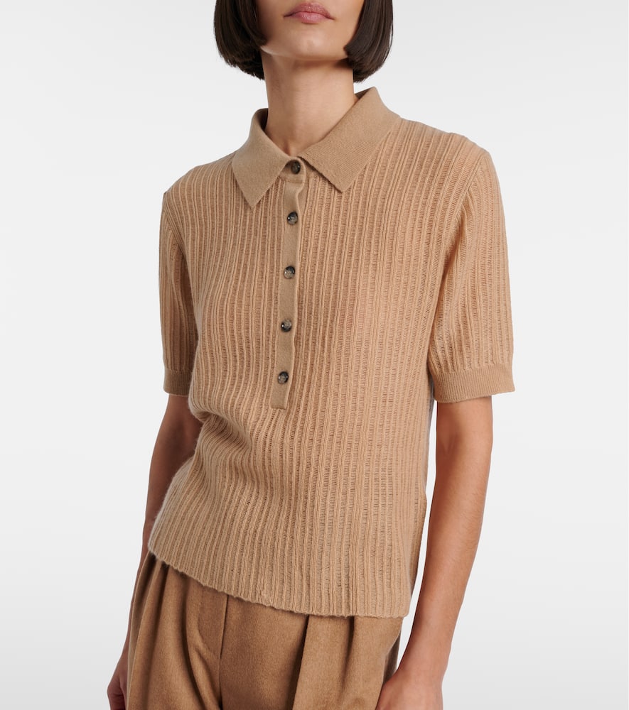 Ribbed-knit cashmere polo shirt