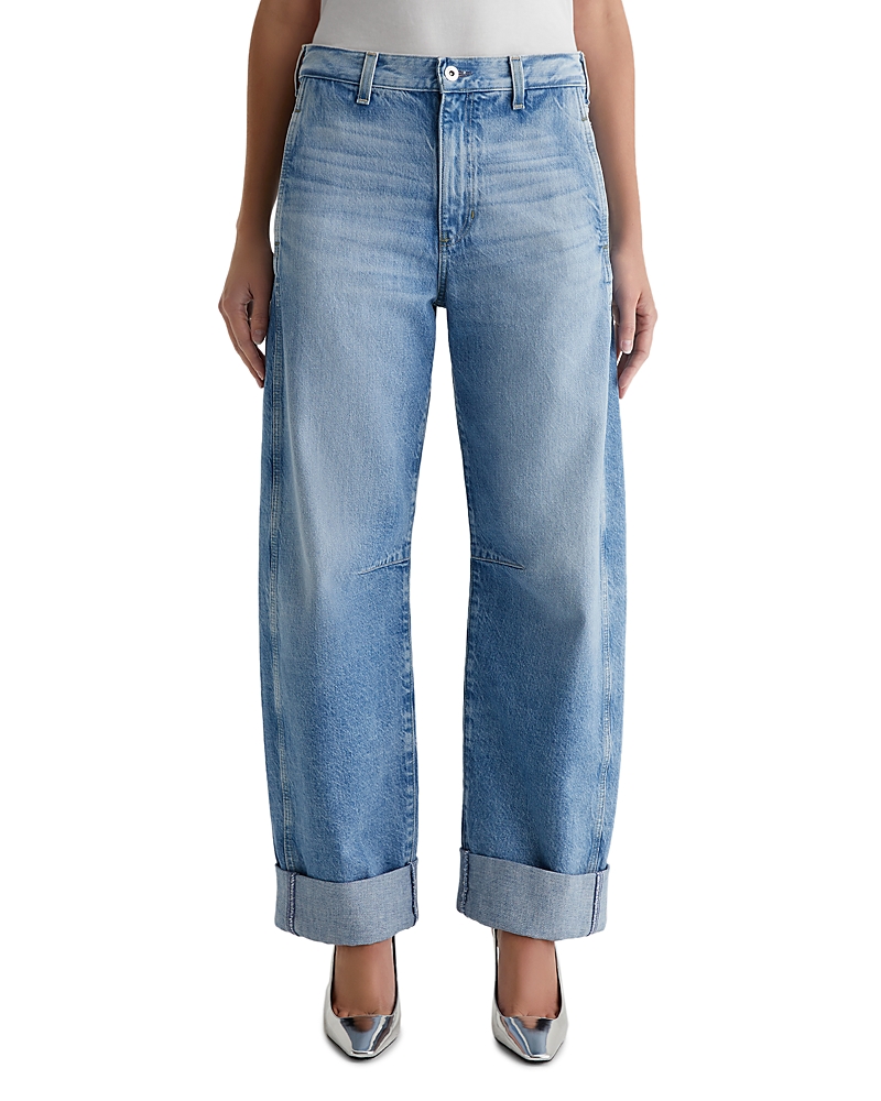 High Rise Cuffed Barrel Leg Jeans in Santorini