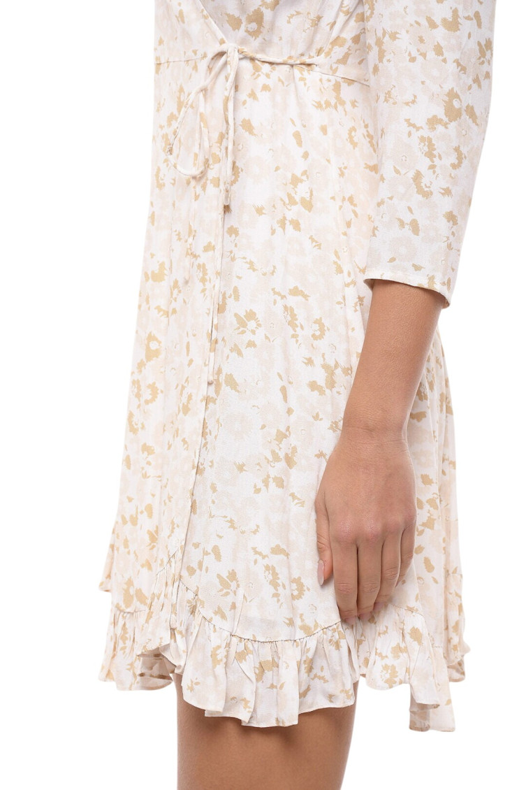 Beige Floral V Neck Mini Dress