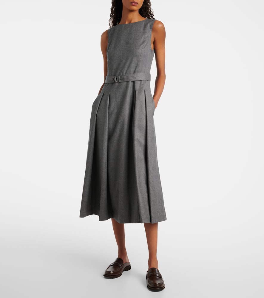 Belted virgin wool midi dress