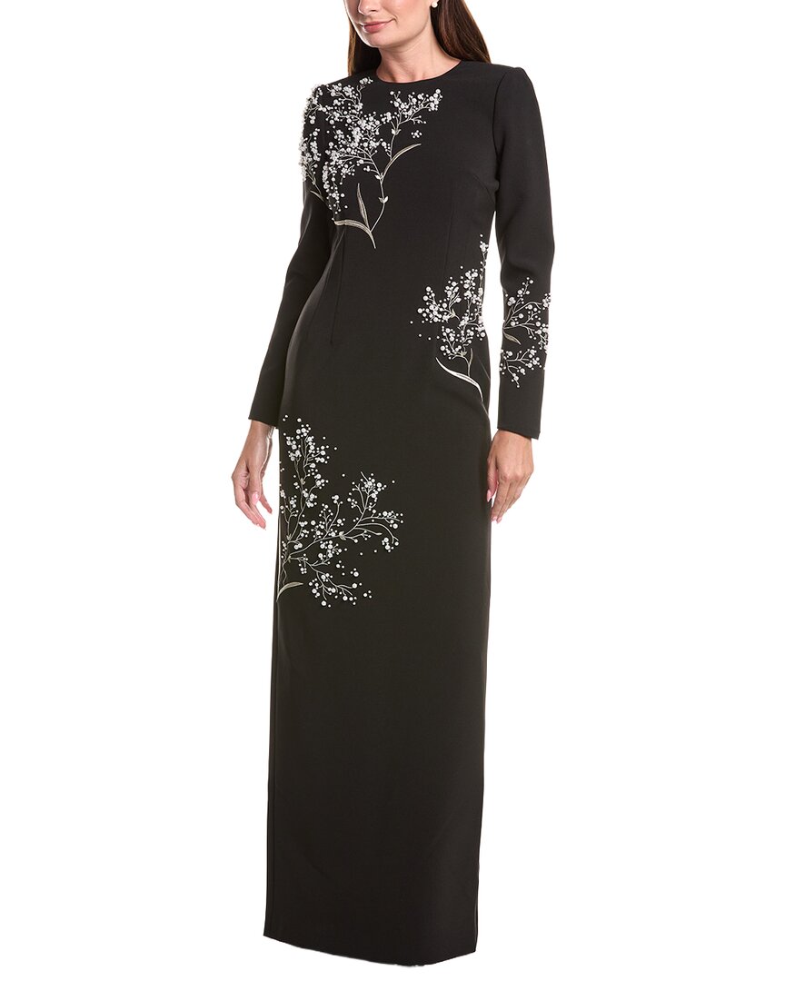 Crepe Floral Pearl Applique Gown