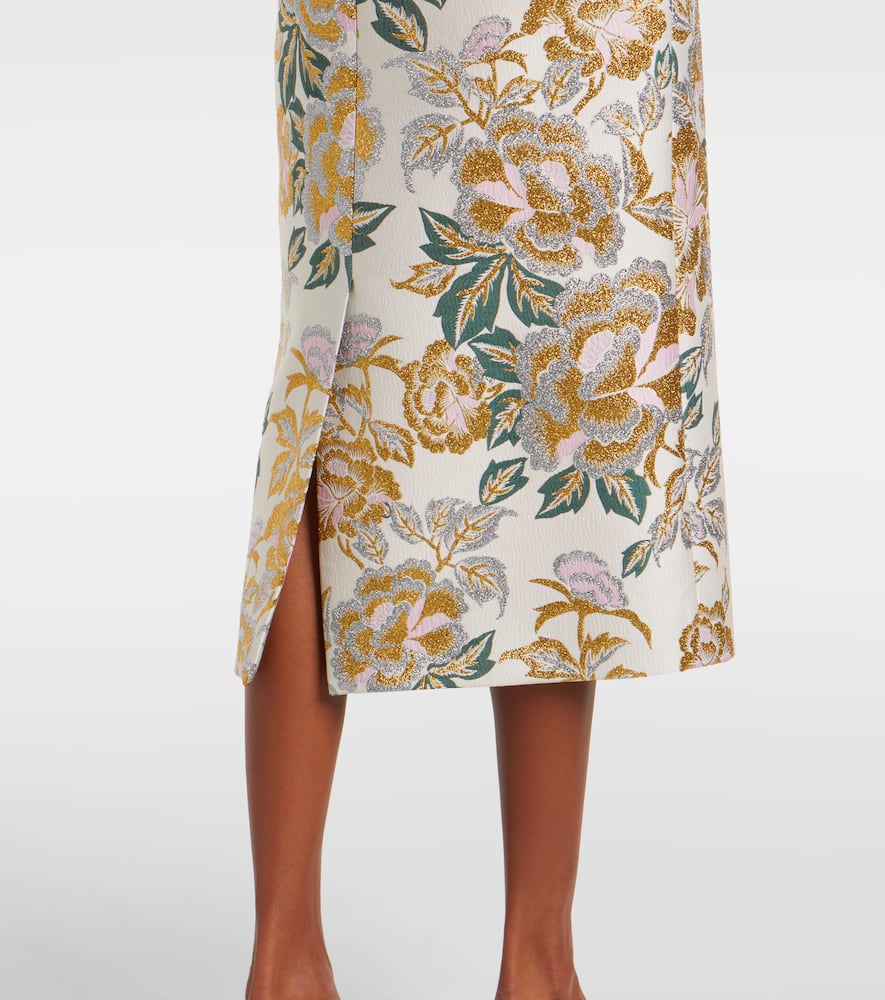 Floral jacquard midi skirt