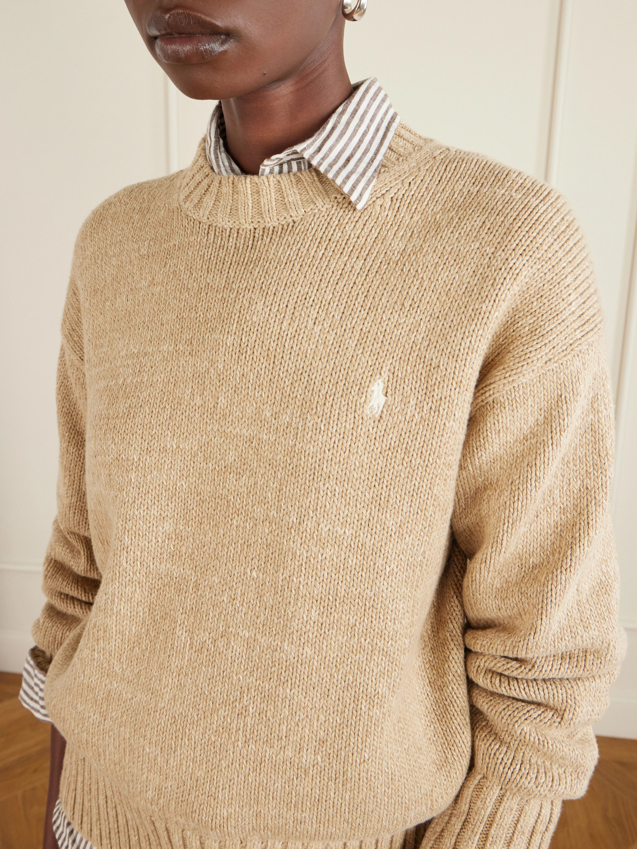 Embroidered Intarsia-knit Cotton Sweater - Neutrals