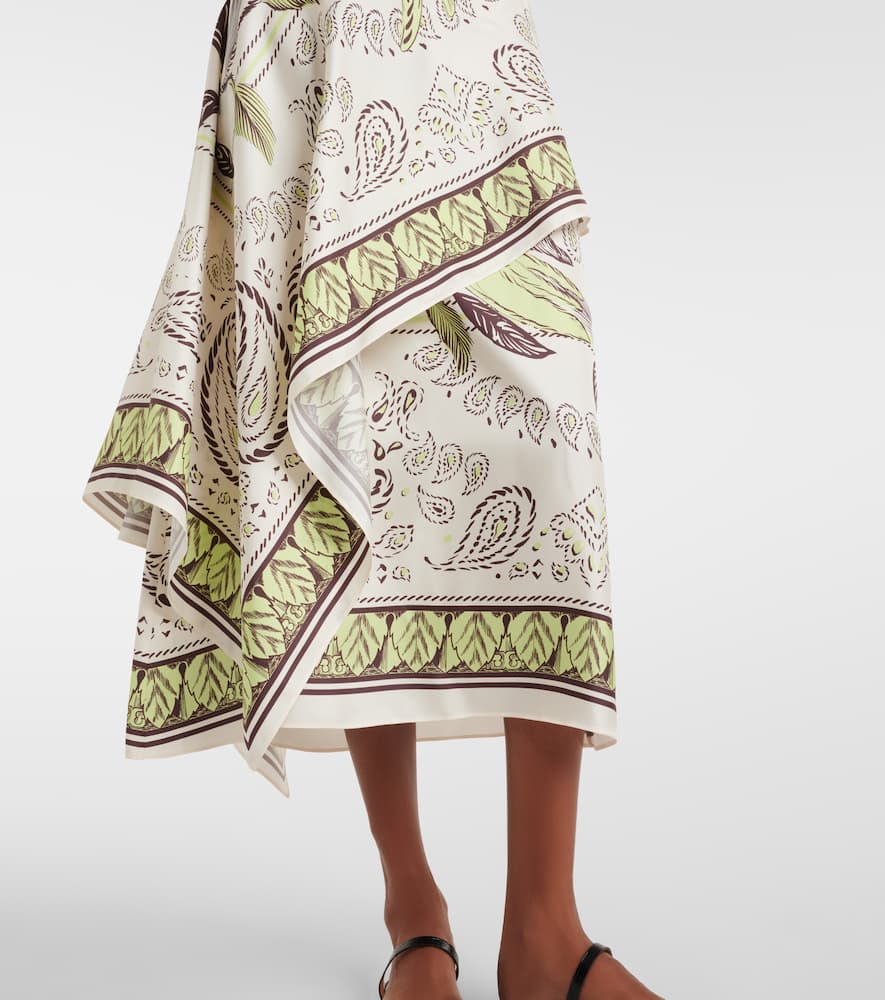 Printed silk midi skirt