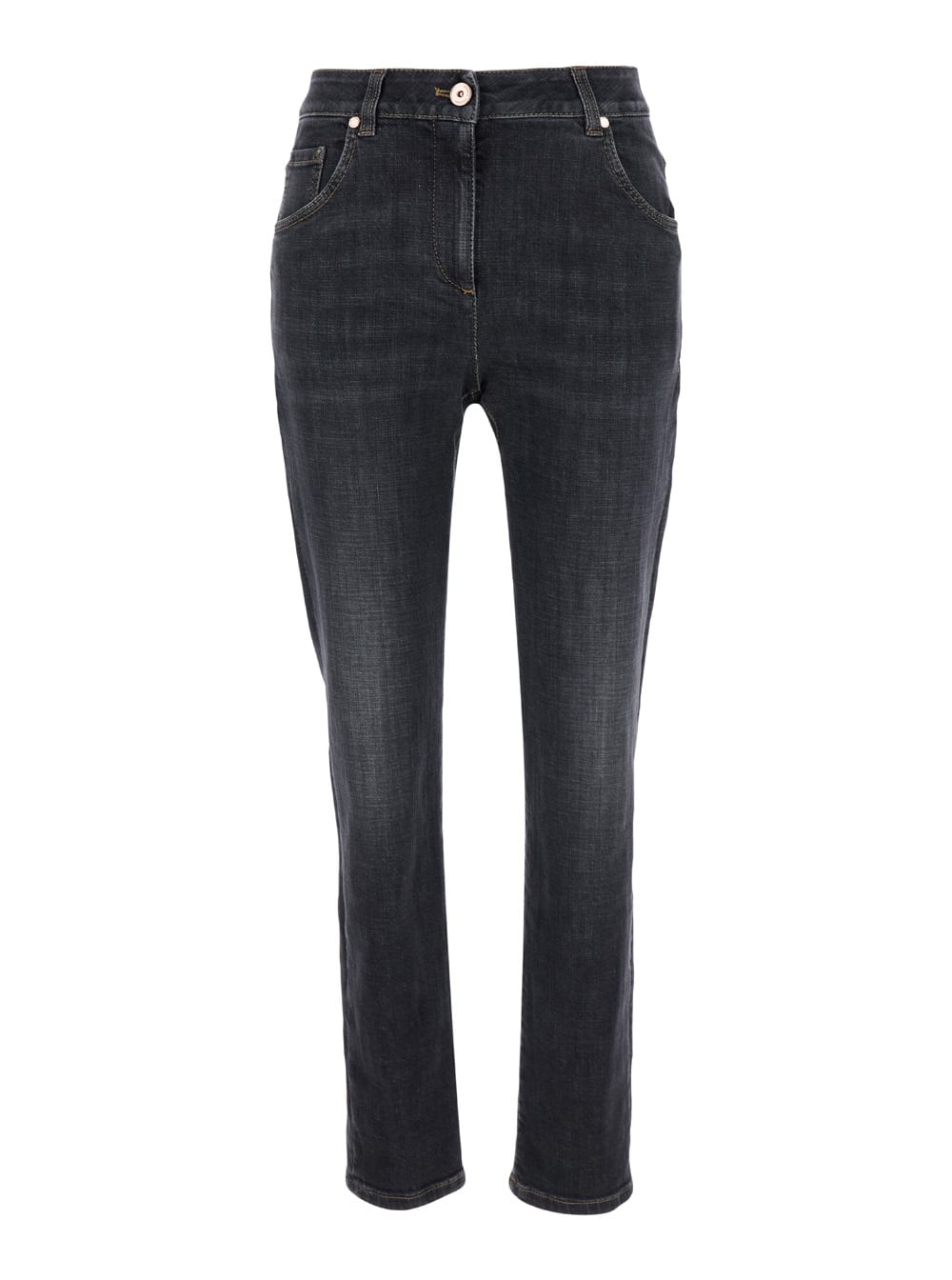 Patch detail high-waisted jeans