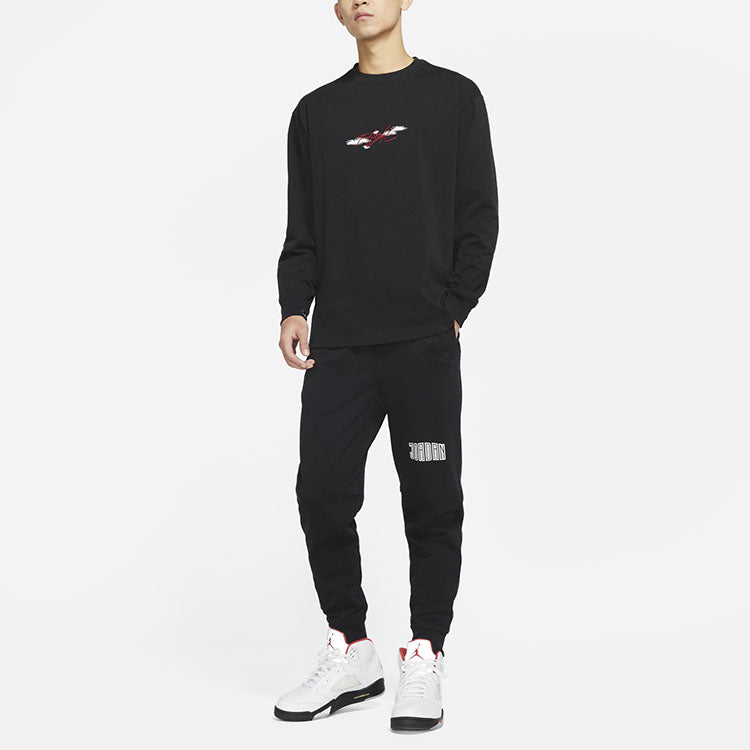 Men's Jordan Alphabet Embroidered Printing Breathable Sports Round Neck Long Sleeves Autumn Black T-Shirt
