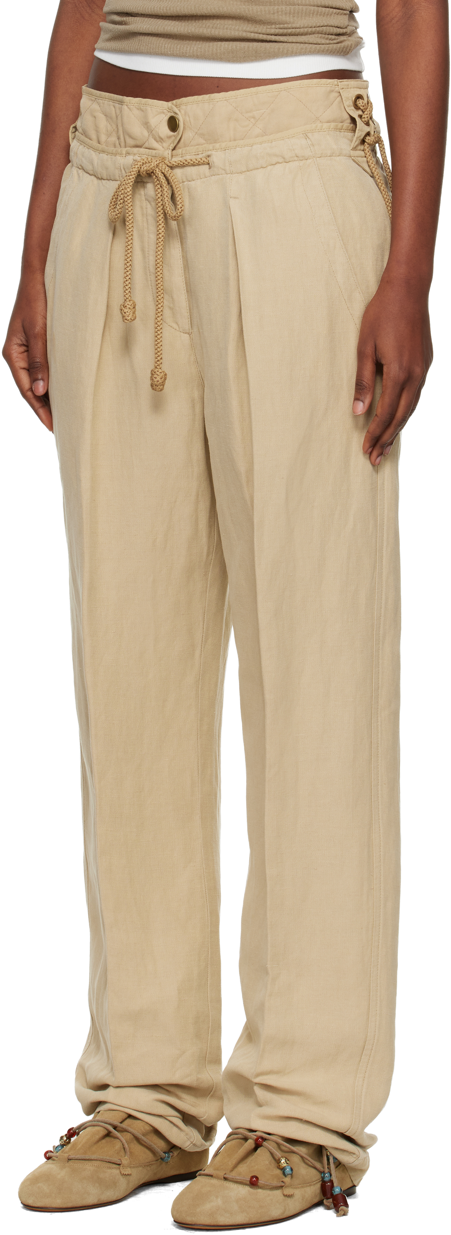 Beige Sharon Linen Silk Trousers