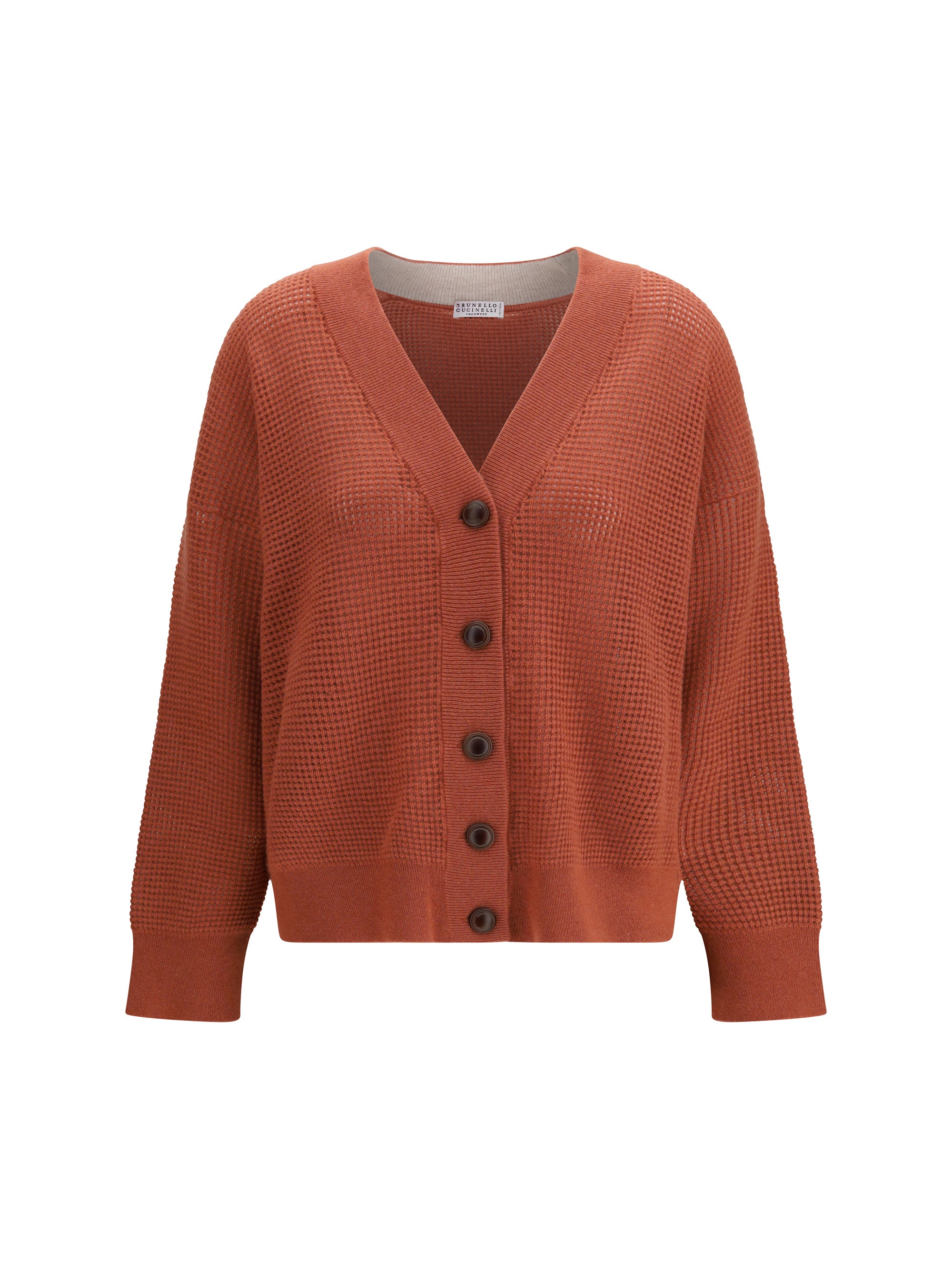 Cashmere Mesh-Knit Cardigan — Orange