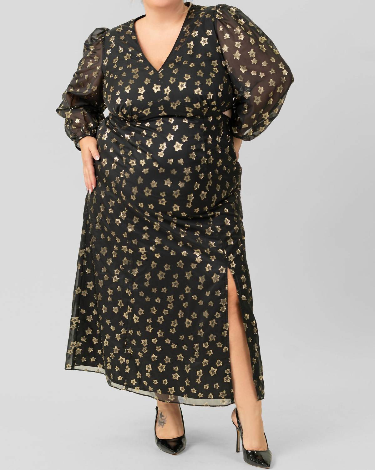 Starry Starry Night Maxi Dress - Plus In Black And Gold
