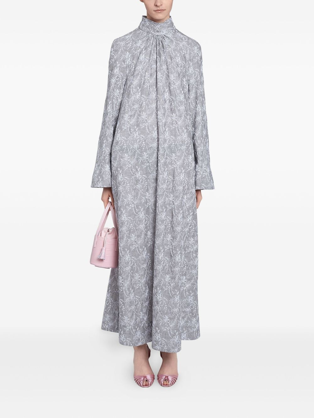 Embroidered high-neck dress - Grey