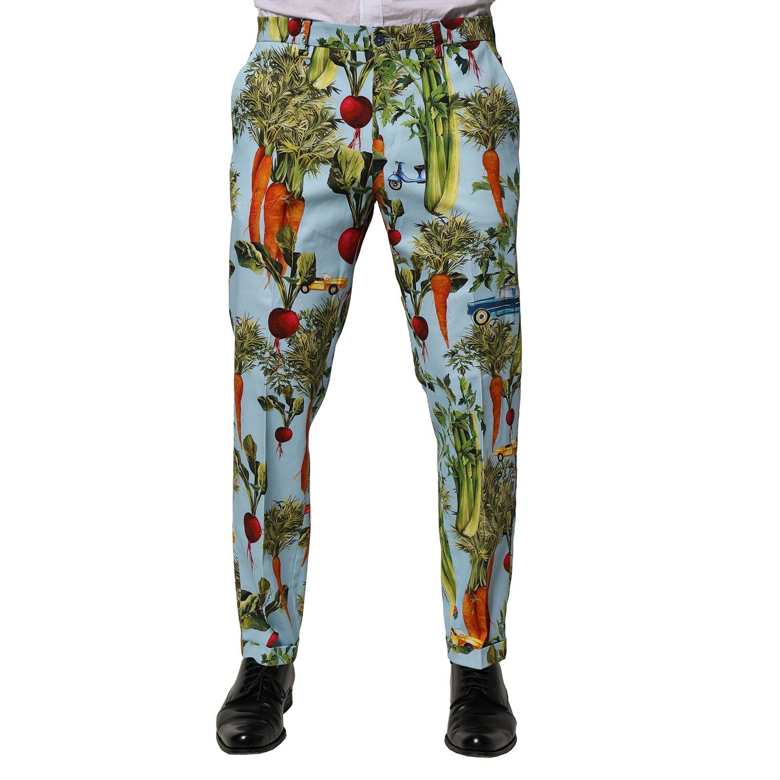 Vegetable-Print Cotton Trousers — Blue