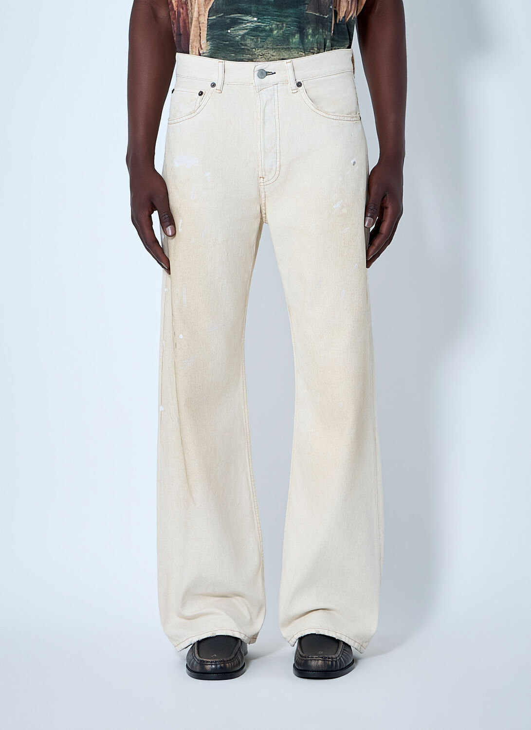 Paint-splatter Wide-leg Denim Jeans