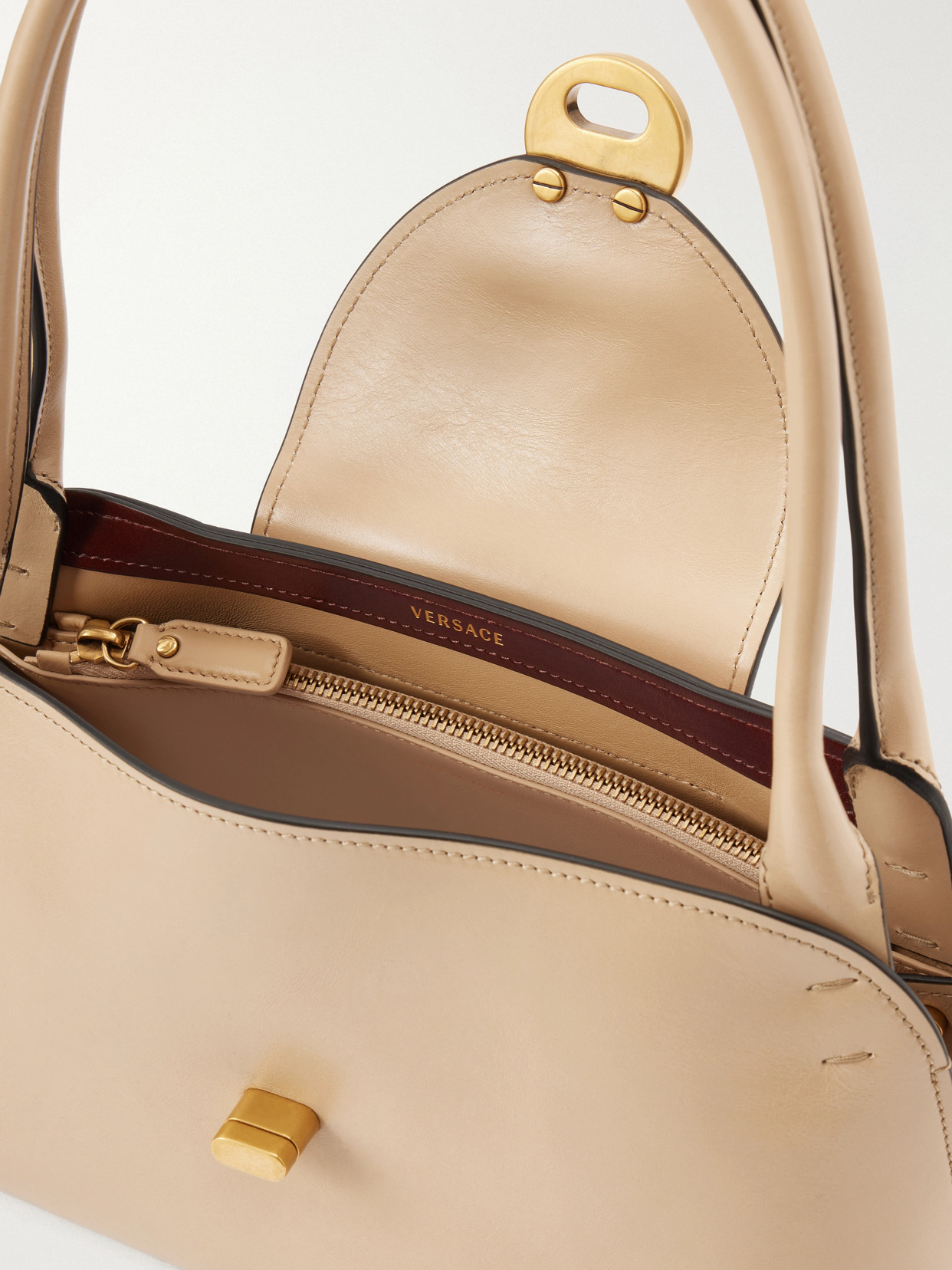Medusa-embellished Leather Shoulder Bag - Neutrals